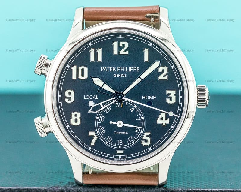 Patek Philippe Calatrava 5524G Pilot Travel Time 18k White Gold "TIFFANY & CO"