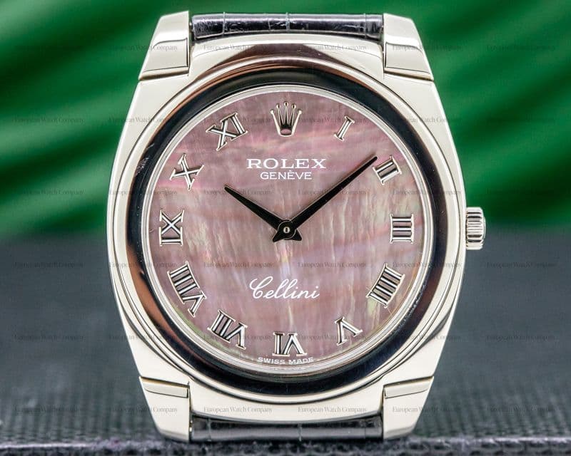 Rolex Cellini Cestello 18K White Gold Black Mother of Pearl
