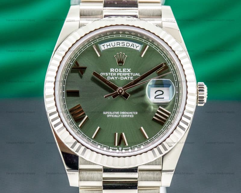 Rolex Day Date 228239 Presidential 18k White Gold Green Dial 40MM 
