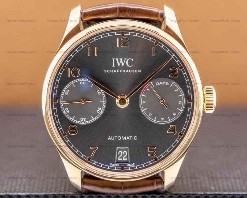 IWC Portuguese 7 Day Automatic 18k Rose Gold Slate Dial Rose Numerals 