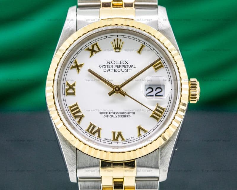 Rolex Datejust White Roman Dial Jubilee 18K / SS FULL SET CRISP