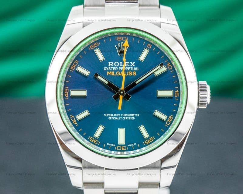 Rolex Milgauss SS Blue Dial Green Crystal 2019
