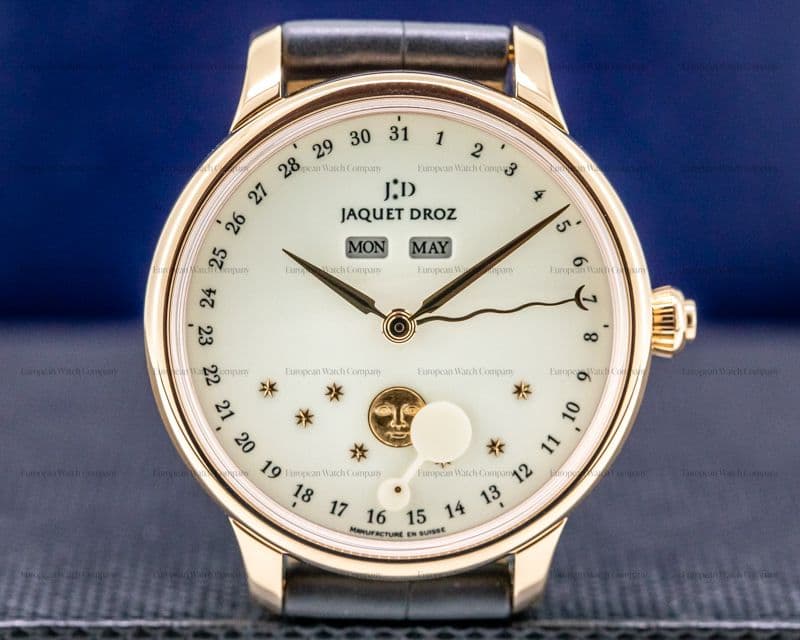 Jaquet Droz Eclipse Ivory Enamel Dial Moon Rose Gold UNWORN
