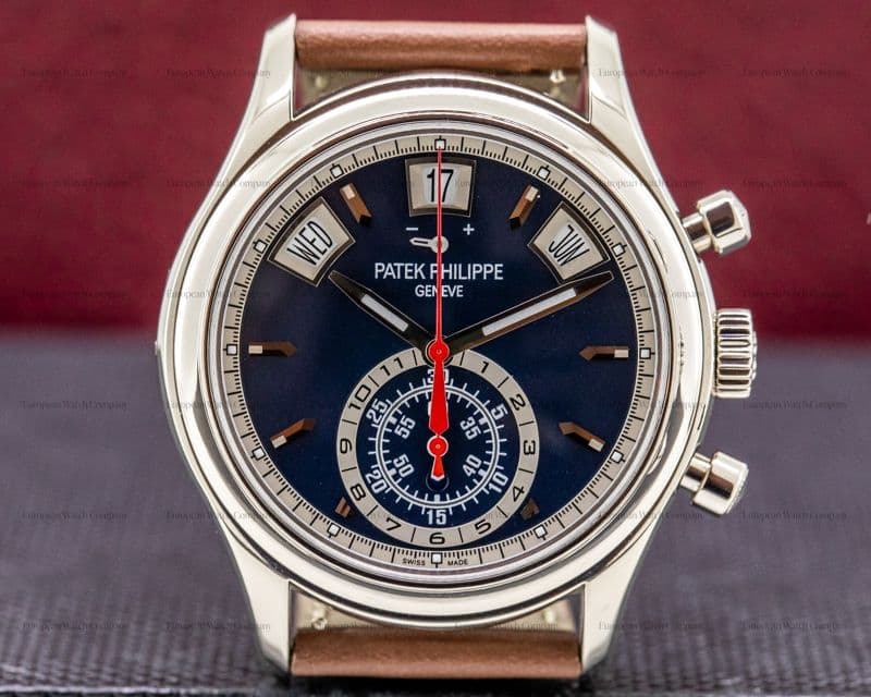Patek Philippe Annual Calendar 5960/01G Chronograph White Gold Blue Dial 

