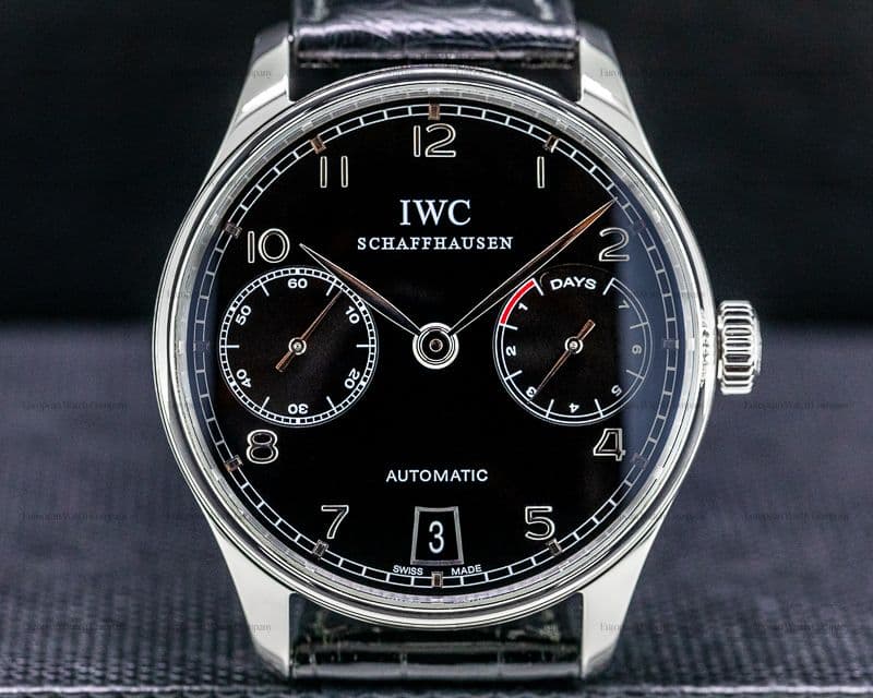 IWC Portuguese 7 Day Automatic SS Black Dial Silver Numerals 