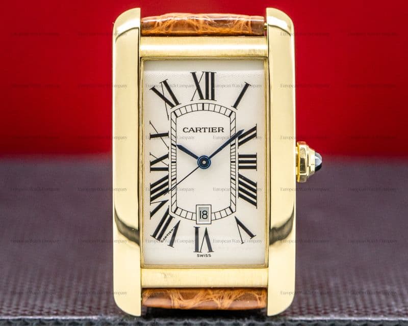 Cartier Tank Americaine Large Mens 18K Yellow Gold