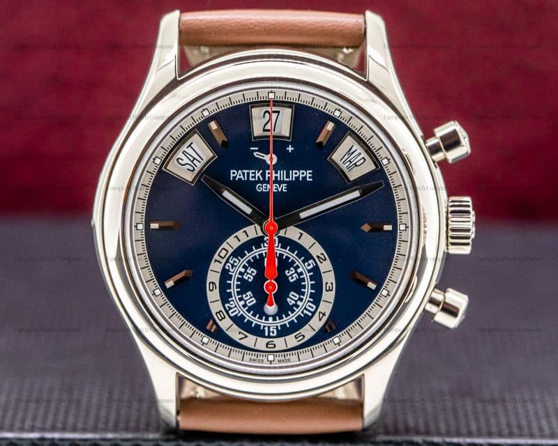 Patek Philippe Annual Calendar 5960/01G Chronograph White Gold Blue Dial 

