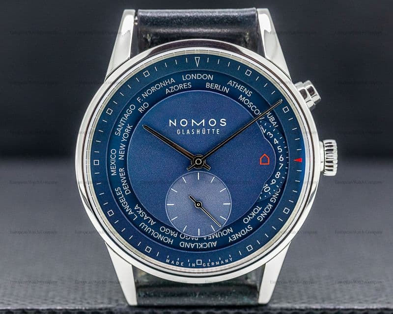 Nomos Zurich "Weltzeit"  Blue Dial World Timer SS / Leather