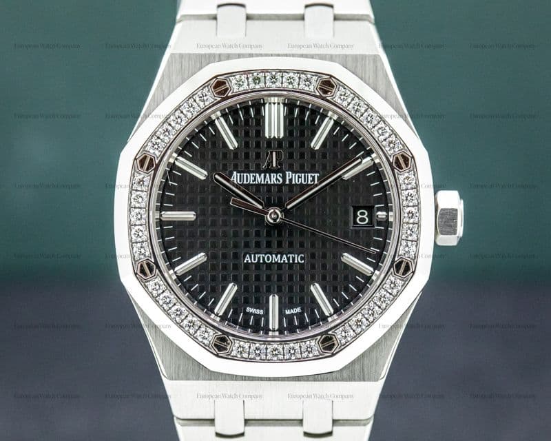 Audemars Piguet Royal Oak Black Dial SS 37MM Diamond Bezel