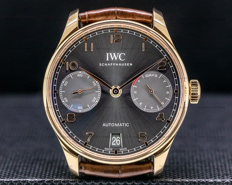 IWC Portuguese 7 Day Automatic 18k Rose Gold Slate Dial Rose Numerals 