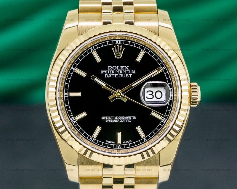 Rolex Datejust 36 18K Yellow Gold Jubilee / Black Stick Dial