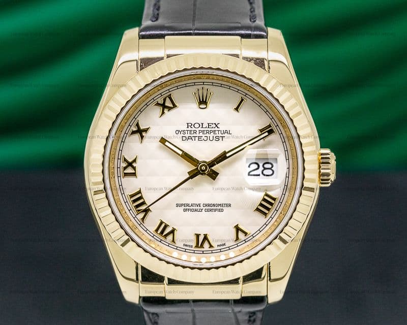 Rolex Datejust Yellow Gold / Alligator White Roman Dial