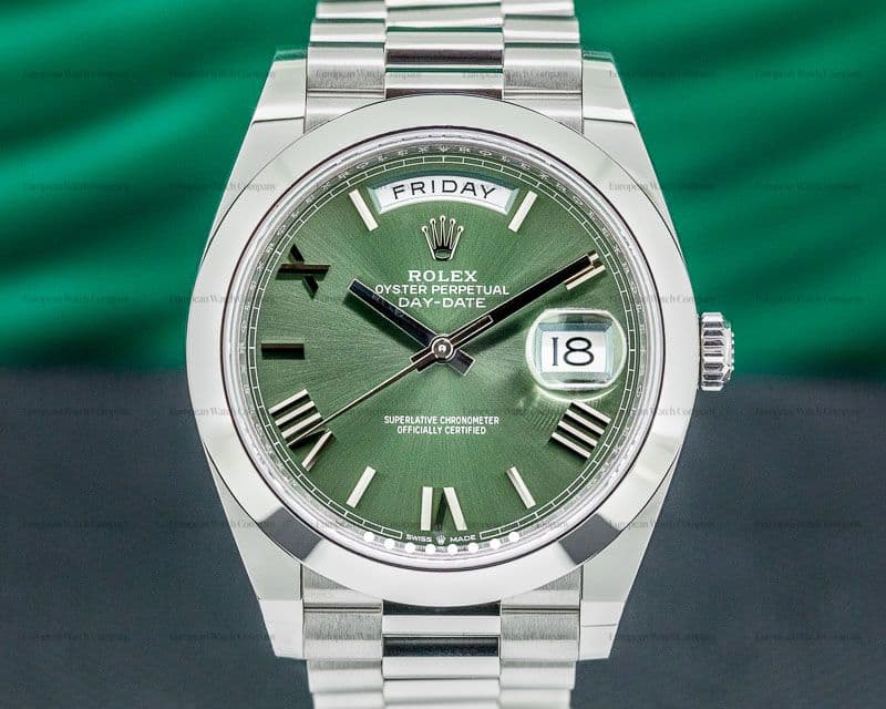 Rolex Day Date Platinum Olive Green Dial Roman Numeral 40MM 2020 UNWORN