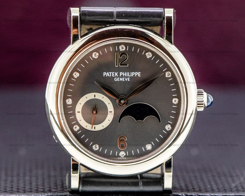 Patek Philippe Calatrava Ladies 18k White Gold Moon Diamonds 
