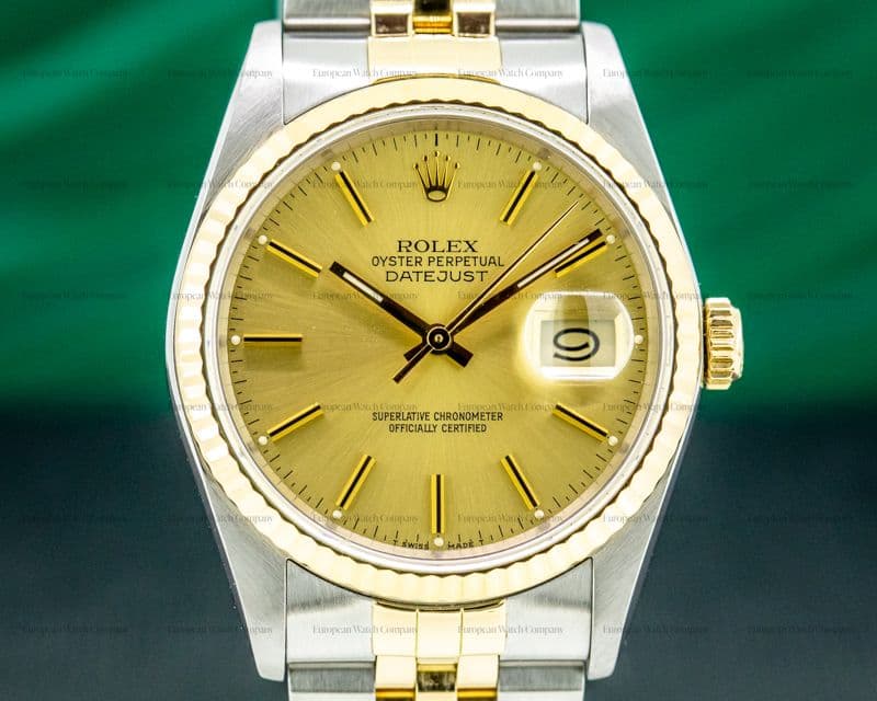 Rolex Datejust Gold Dial Stick Markers 18K / SS FULL SET