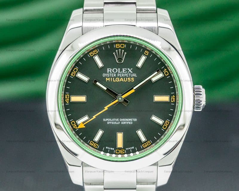 Rolex Milgauss 116400V SS Black Dial Green Crystal
