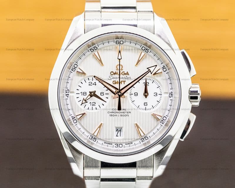 Omega Seamaster Aqua Terra GMT Chronograph SS Silver Dial 