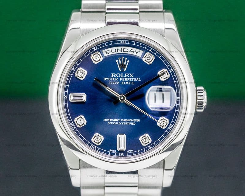 Rolex Day Date President 118206 Platinum Blue Diamond Dial WOW