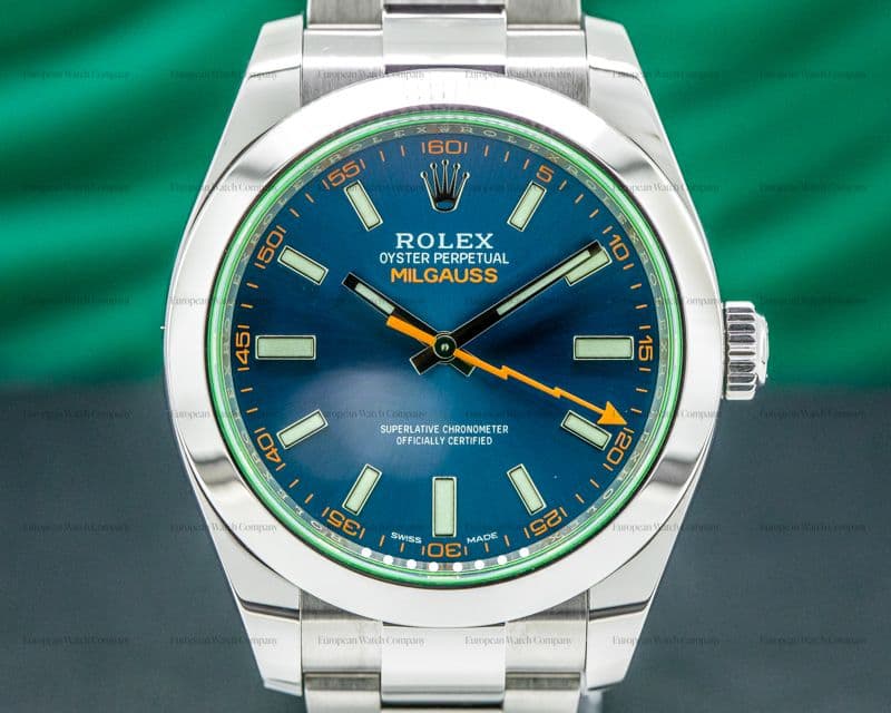 Rolex Milgauss 116400 SS Blue Dial Green Crystal 2020
