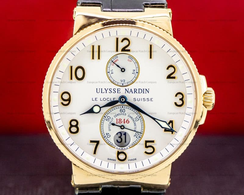 Ulysse Nardin Maxi Marine 266-66 Chronometer Silver Arabic 18K RG / Alligator 