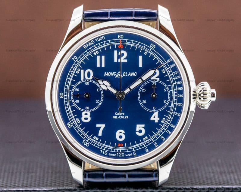 Montblanc 1858 Monopusher Chronograph Tachymeter Blue Dial 