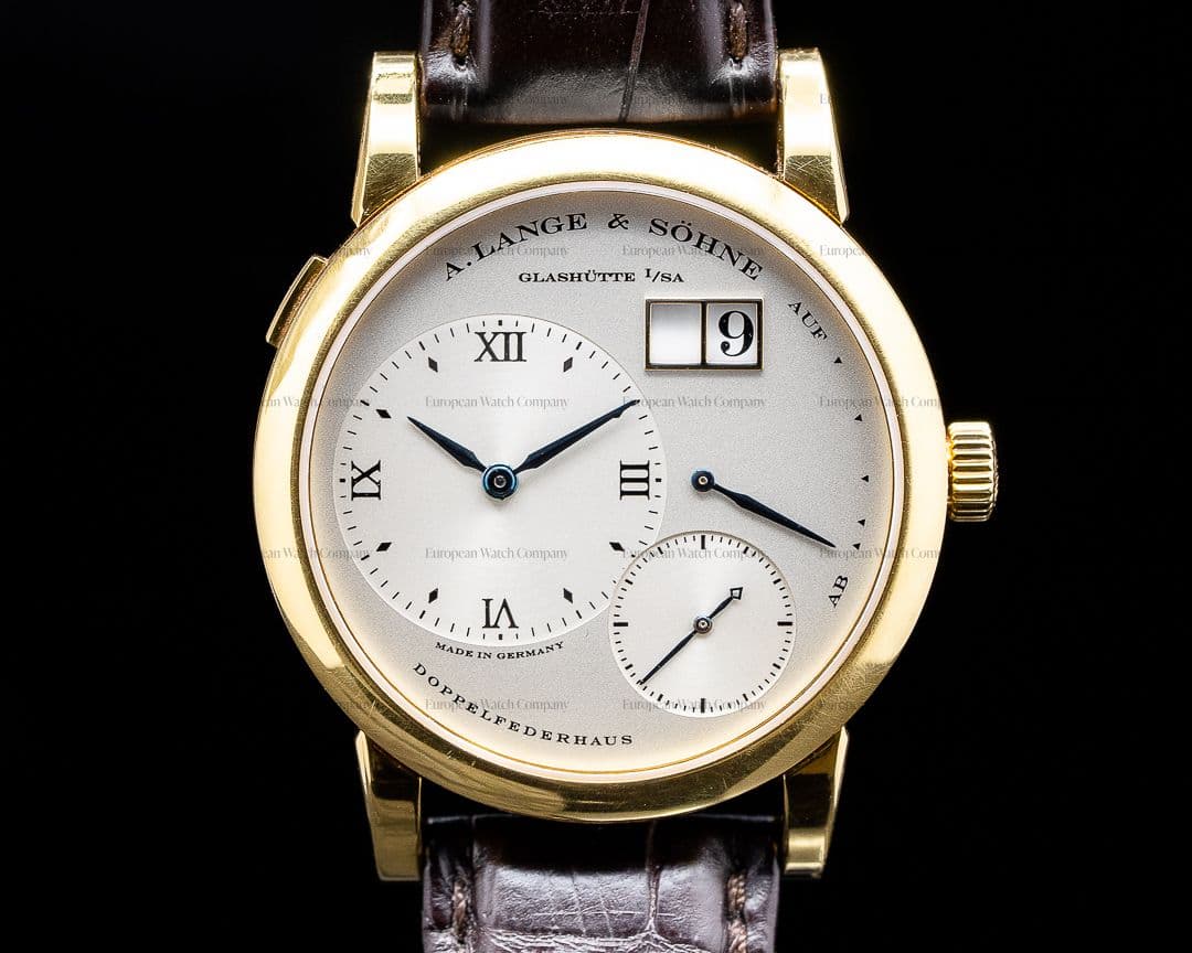 A. Lange and Sohne Lange 1 101.022 18K Yellow Gold Blue Hands Silver Dial 