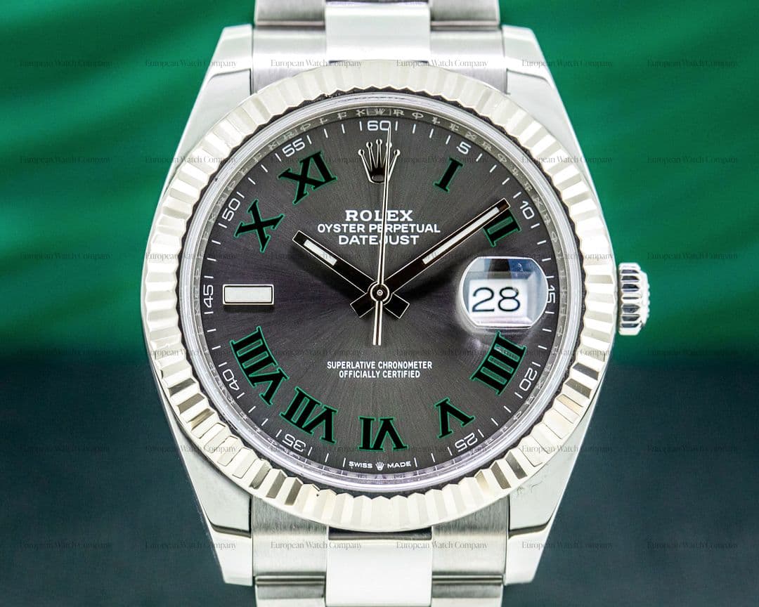 Rolex Datejust 41 126334 Rhodium Green Roman Numerals Dial Oyster 