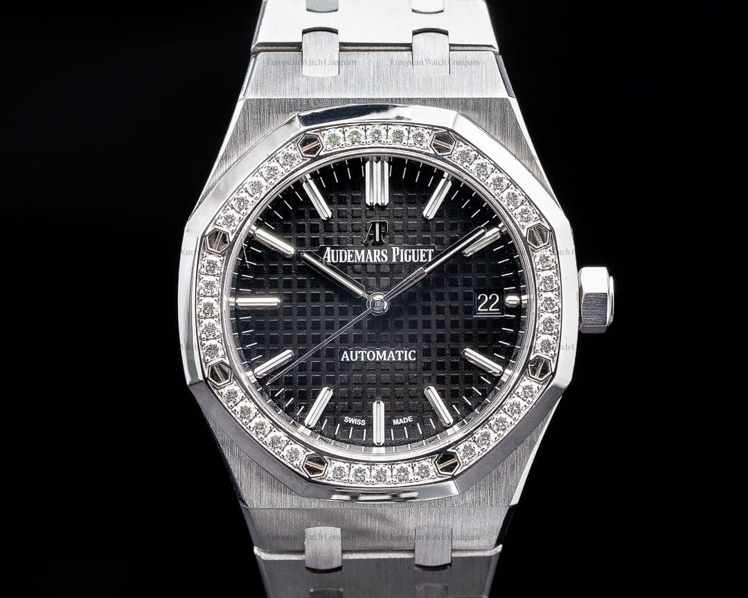 Audemars Piguet Royal Oak Black Dial SS 37MM Diamond Bezel