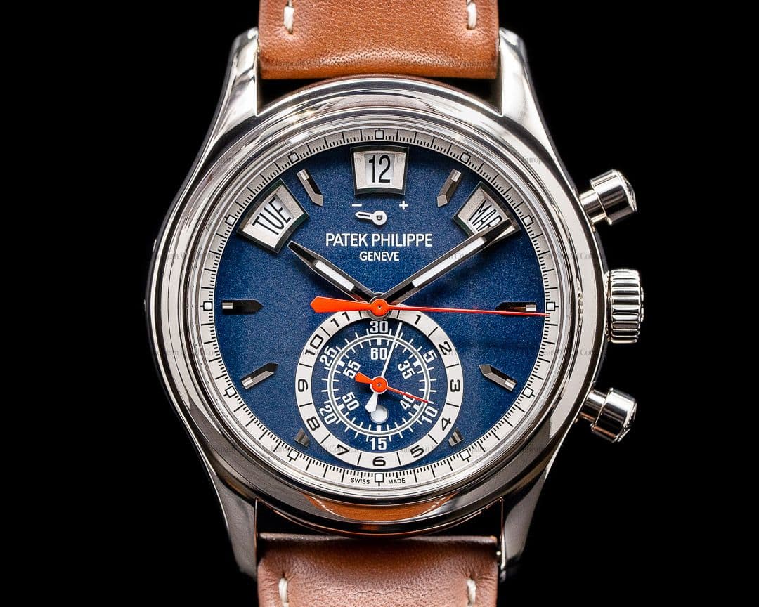Patek Philippe Annual Calendar 5960/01G Chronograph White Gold Blue Dial 

