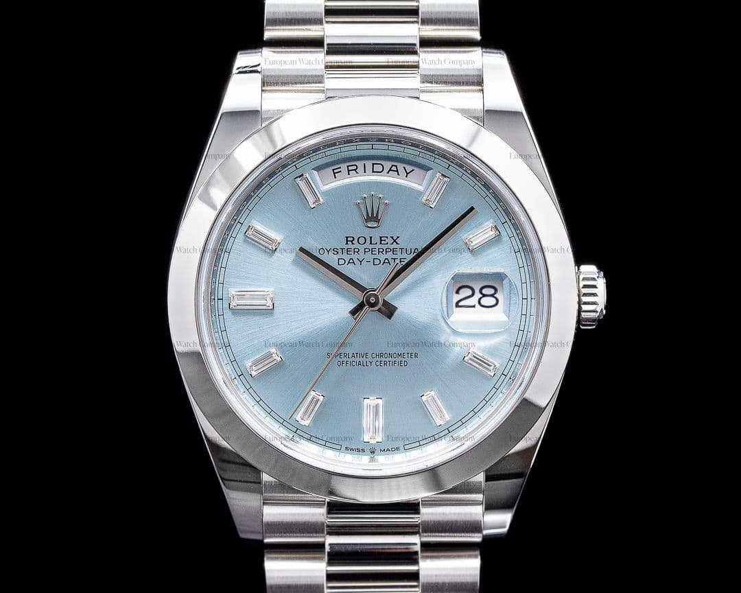 Rolex Day Date 228206 Platinum Glacier Blue Dial DIAMONDS 40MM