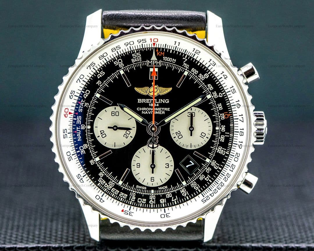 Breitling Navitimer 01 Chronograph Black Dial Leather Strap/Tang Buckle