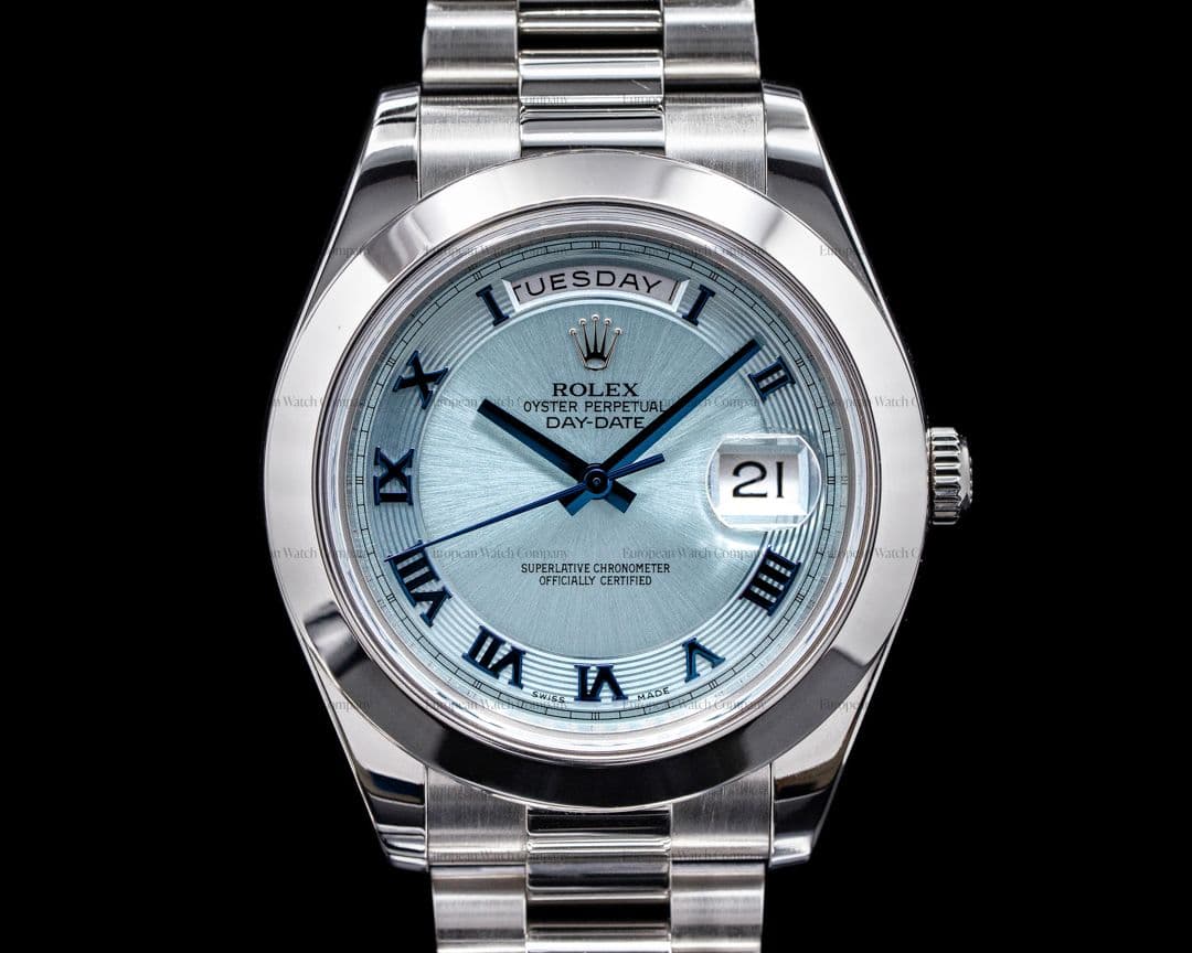 Rolex Platinum Day Date II 218206 Glacier Dial Roman Numerals 41MM
