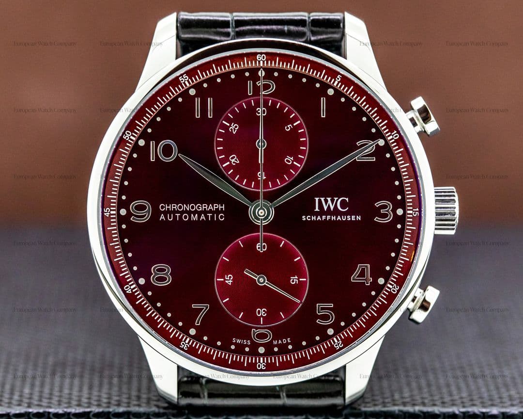 IWC Portugieser Chronograph SS Red Burgundy Dial UNWORN