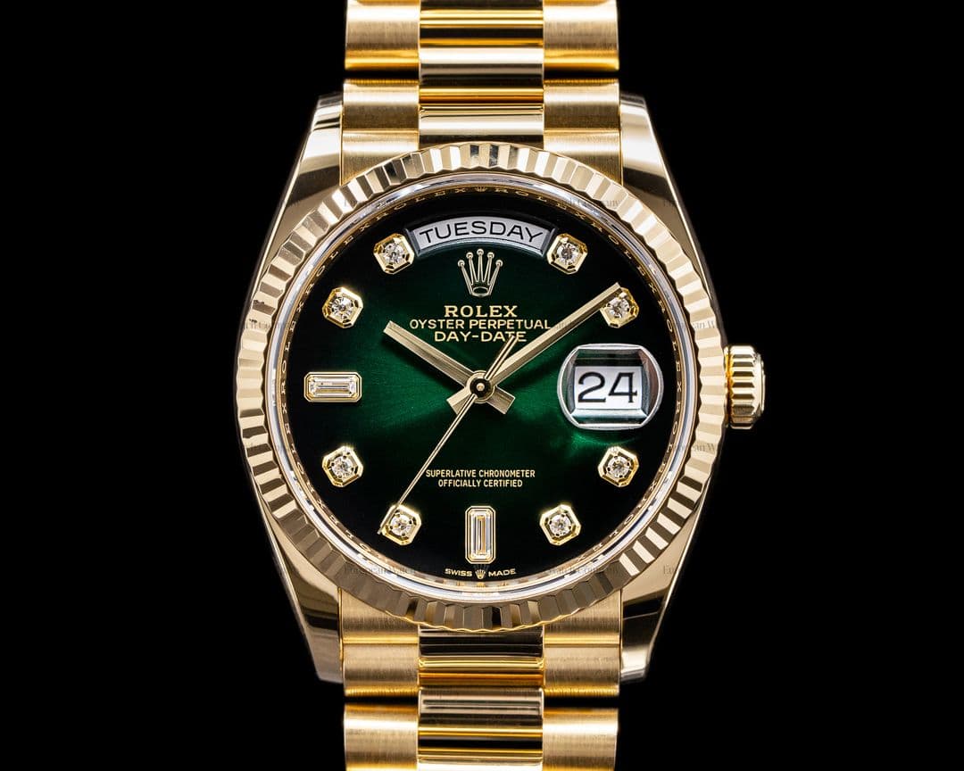 Rolex Day Date President 128238 "Green Ombre" Fume Diamond Dial 2020