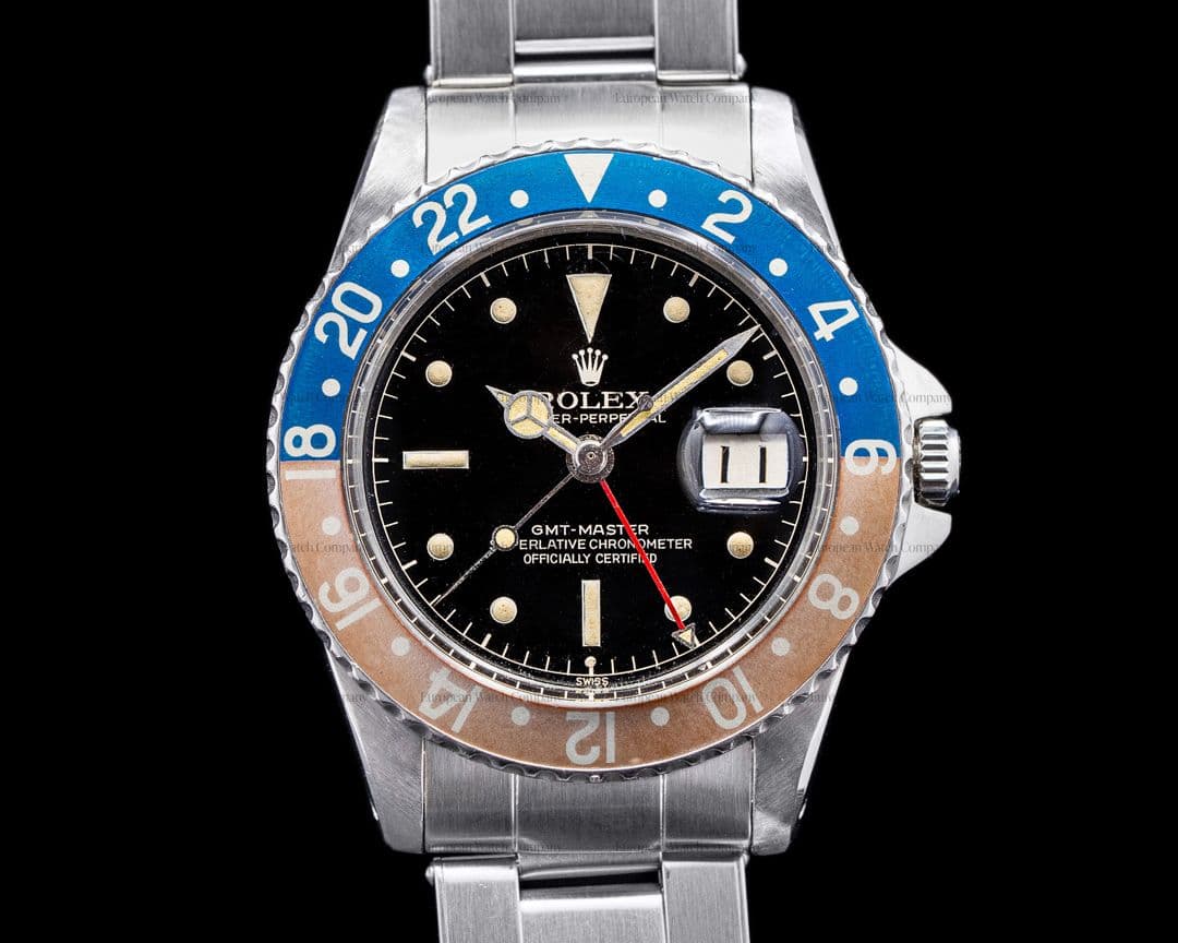 Rolex GMT Master 1675 Gilt Chapter Ring Exclamation Rivet Bracelet WOW 