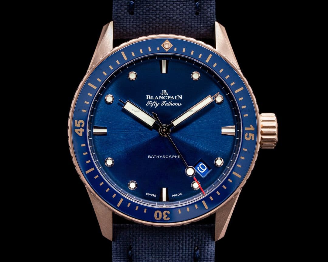 Blancpain Fifty Fathoms Bathyscaphe 18k Rose Gold Blue Dial UNWORN