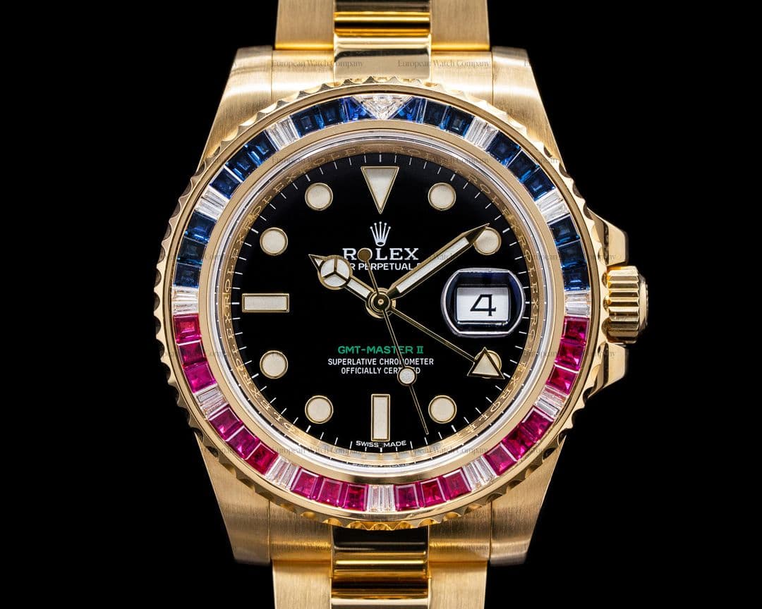 Rolex GMT Master II 116748SARU Yellow Gold Sapphire / Ruby Bezel FULL SET 2019