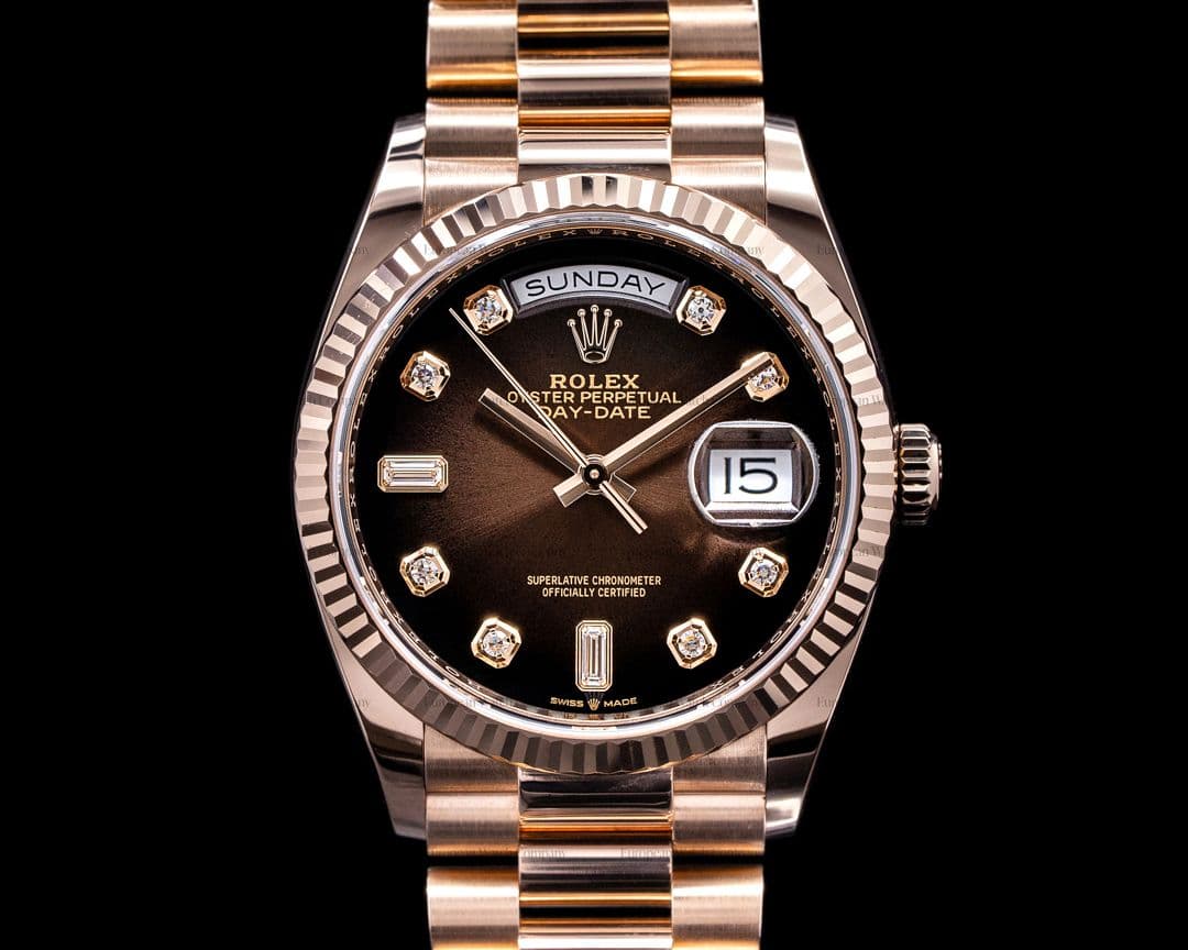Rolex Day Date President 128235 "Brown Ombre" Fume Diamond Dial 2019