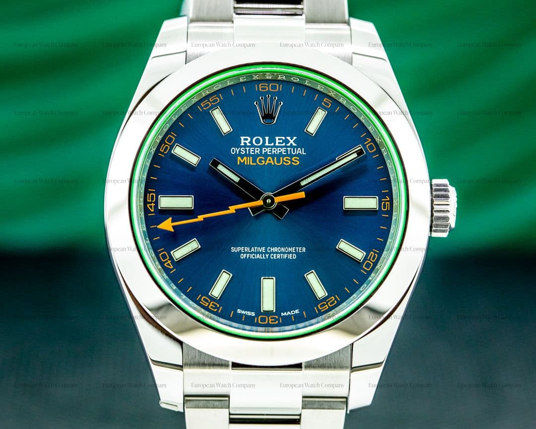 Rolex Milgauss 116400 SS Blue Dial Green Crystal 2021 UNWORN
