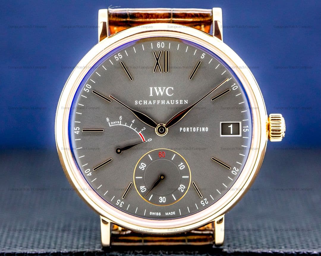 IWC Portofino Hand Wound Eight Days 18K RG Grey Dial 