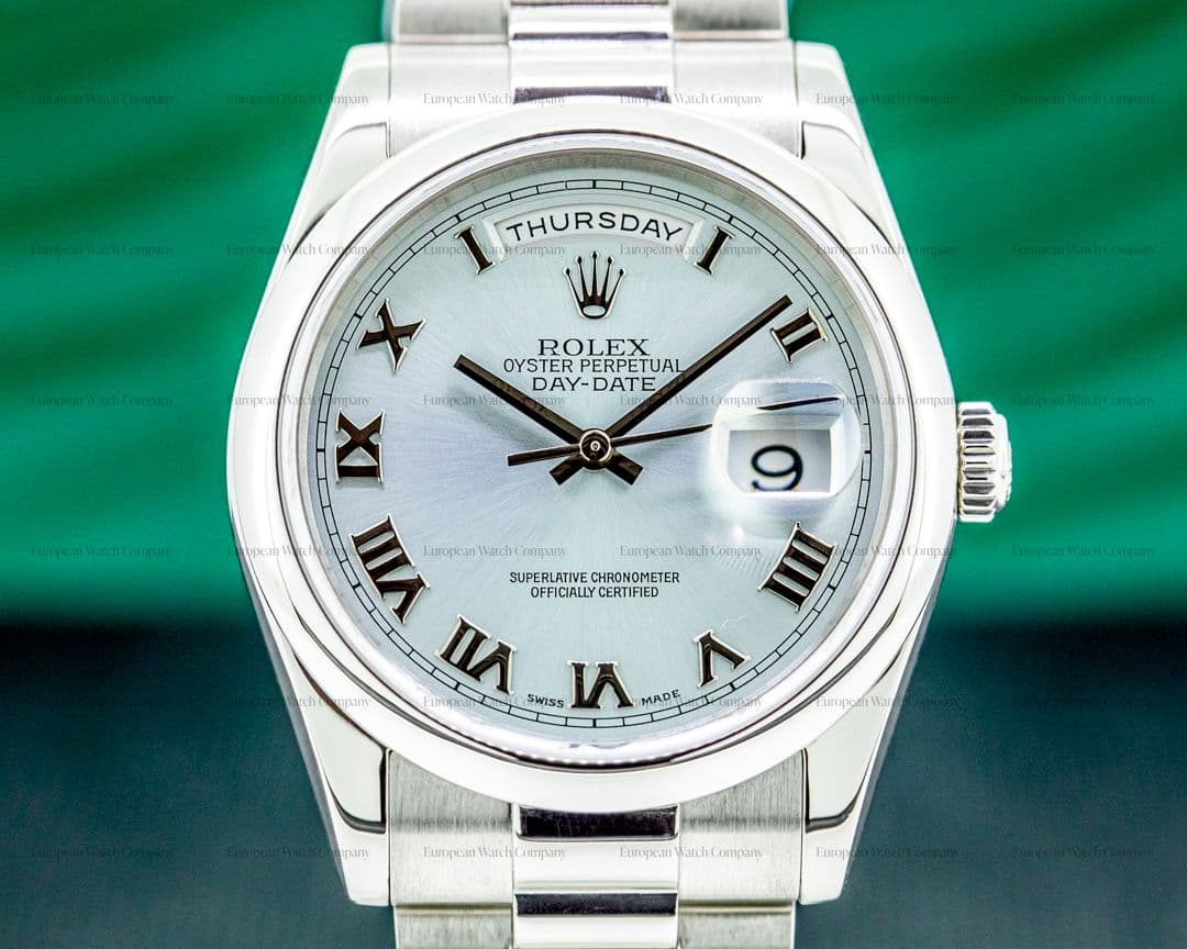 Rolex President 118206 Platinum Glacier Roman Dial