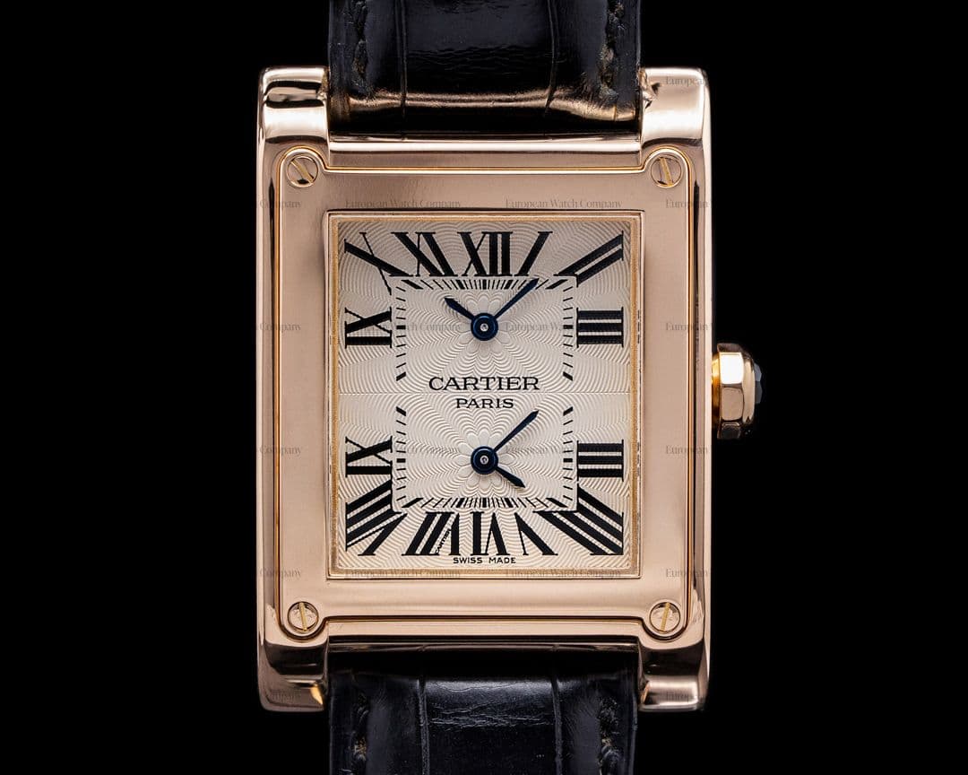 Cartier Privee Collection Tank a Vis W1537651 Dual Time 18k Rose Gold RARE