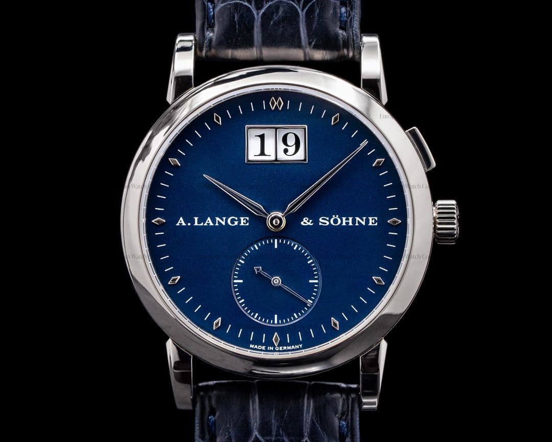 A. Lange and Sohne Saxonia 105.027 White Gold Blue Dial FULL SET RARE