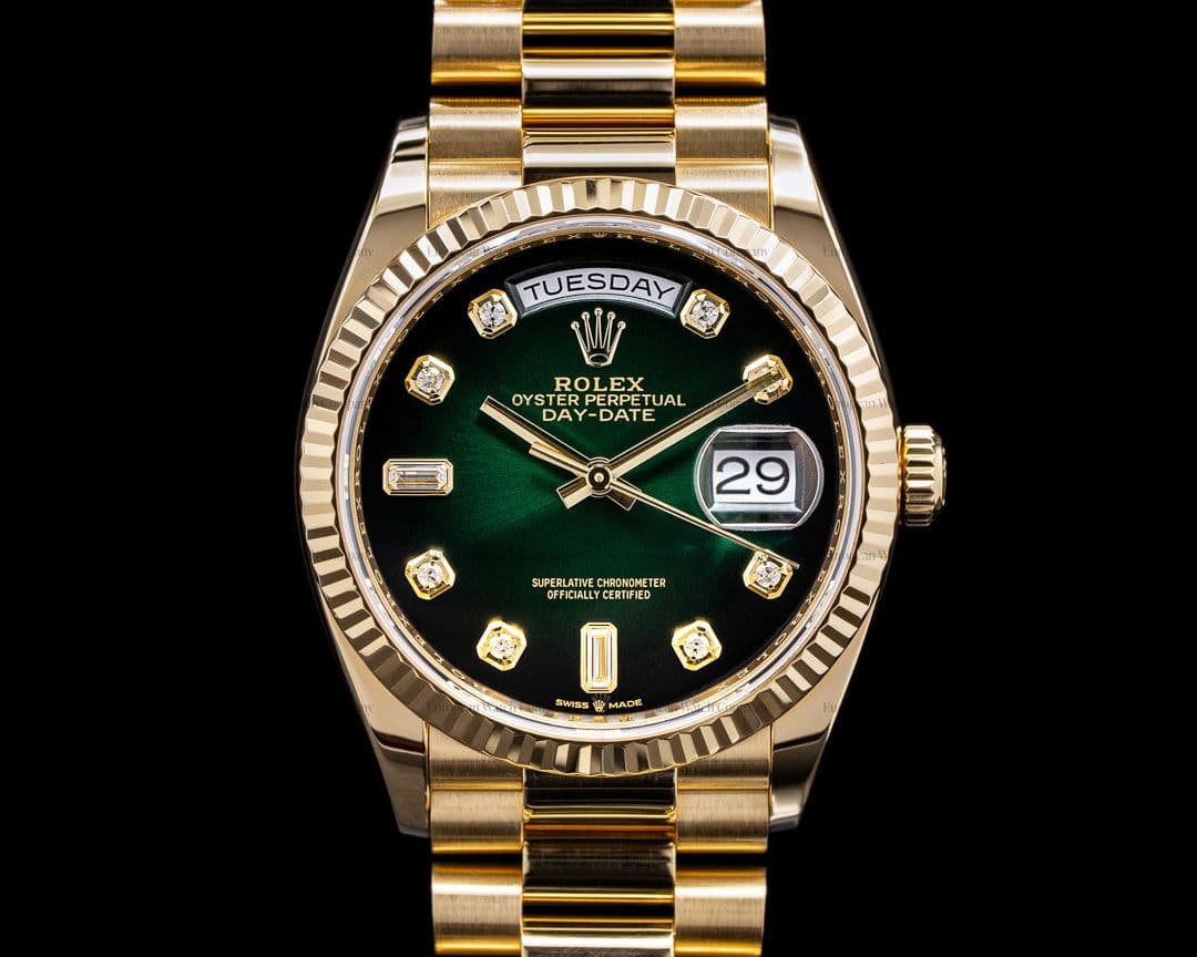 Rolex Day Date President 128238 "Green Ombre" Fume Diamond Dial 2020