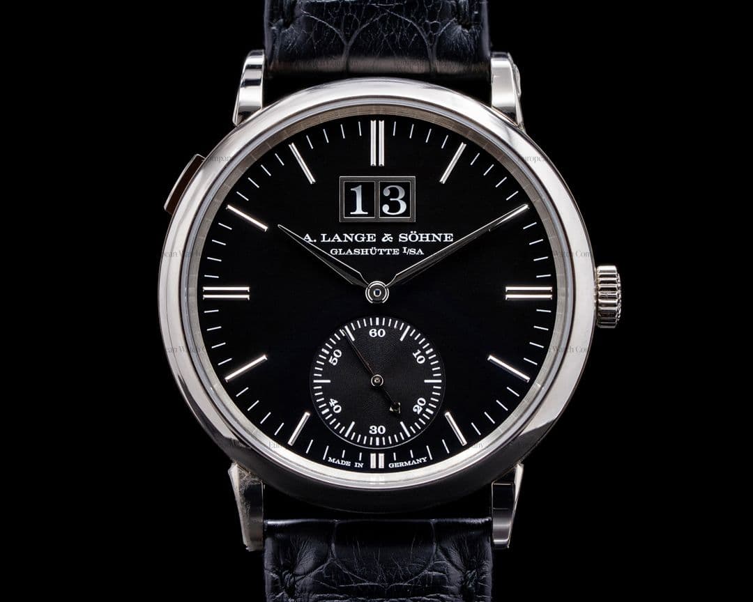 A. Lange and Sohne Saxonia 381.029 Outsize Date 18K White Gold / Black Dial 