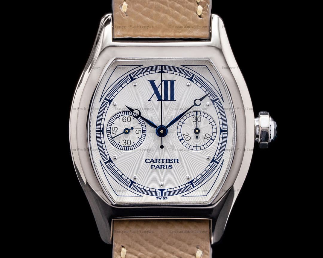 Cartier Privee Collection Tortue Monopoussoir Chronograph 18K White Gold 