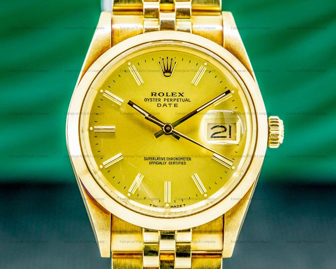 Rolex Date 34 14K Yellow Gold Jubilee / Champagne Dial CHEVY EMBLEM