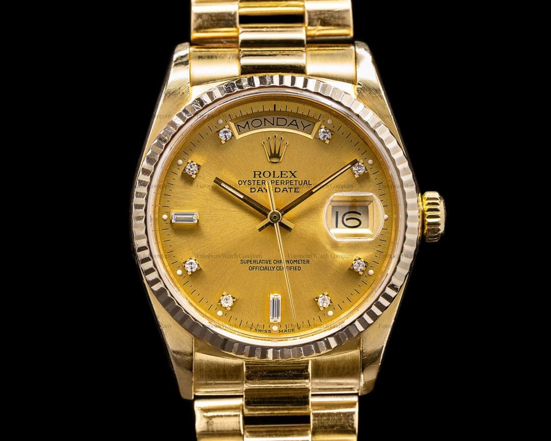 Rolex Day Date 18038 Champagne Diamond Dial Yellow Gold