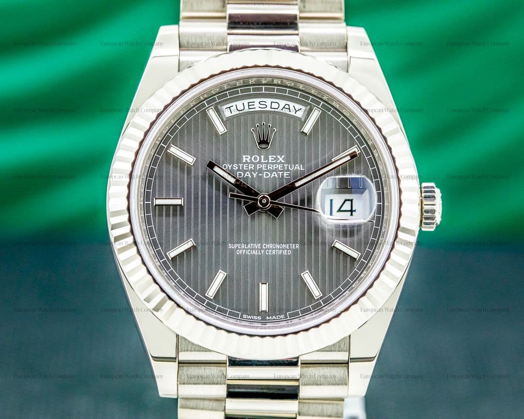 Rolex Day Date 228239 40MM President 18K WG Rhodium Pinstripe 2021