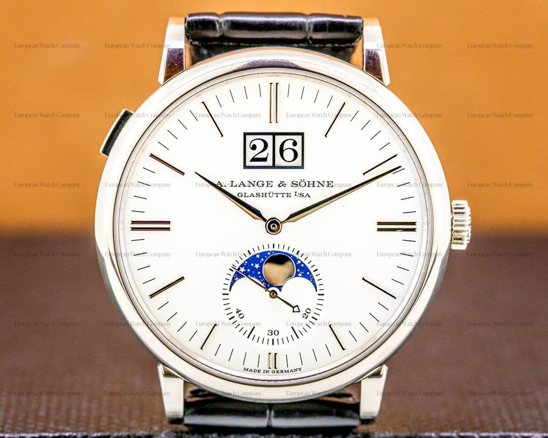 A. Lange and Sohne Saxonia Moon Phase Automatik 18K White Gold / Silver Dial UNWORN
